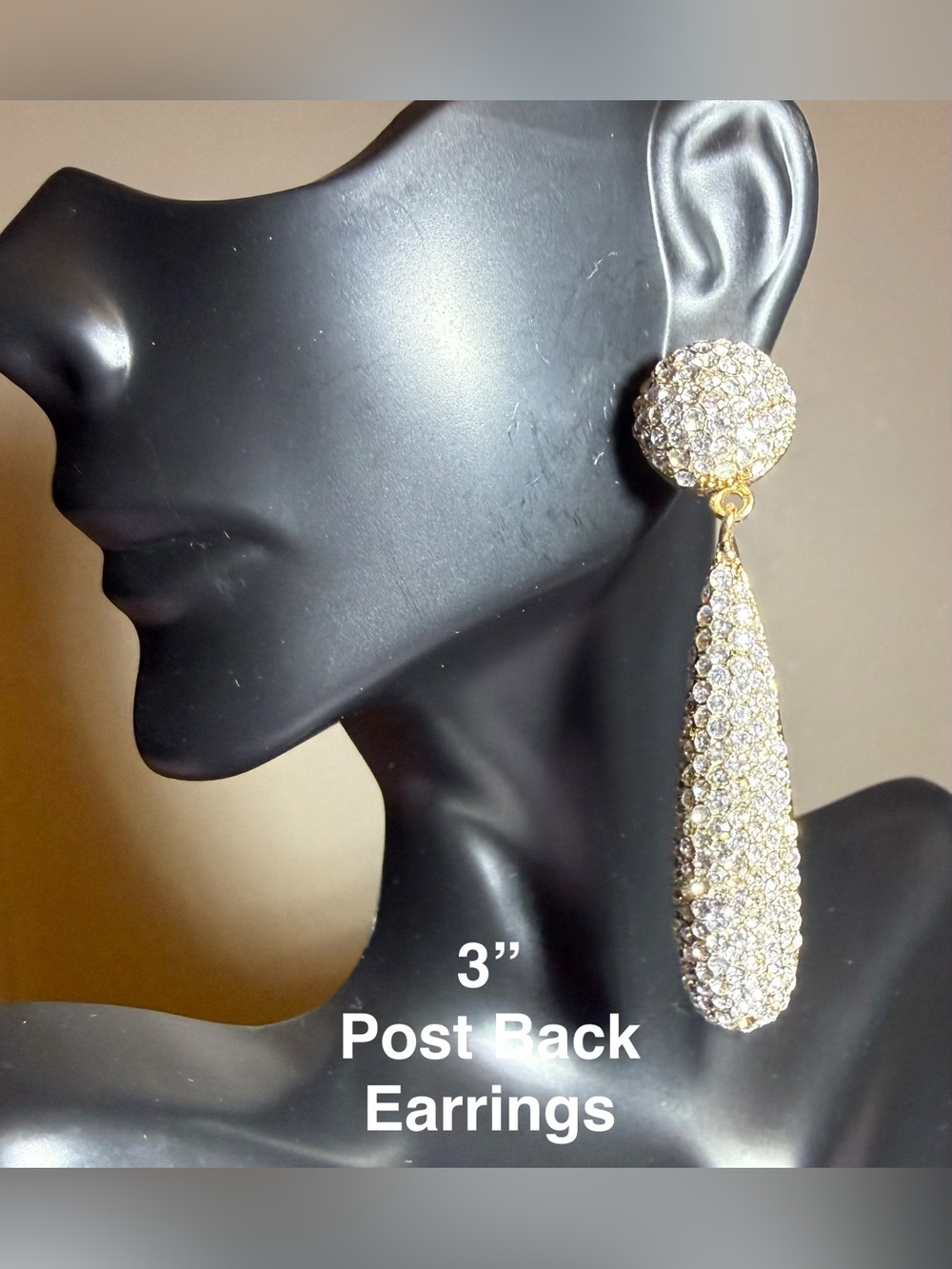Gold Crystal Teardrop Post-Back Earrings